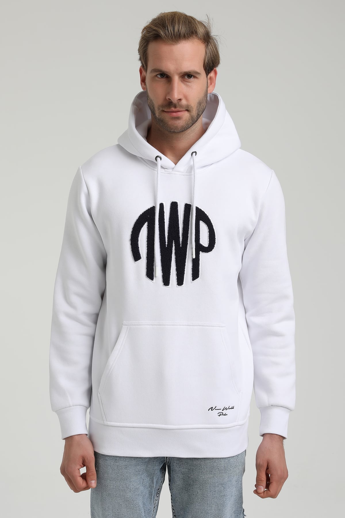 New World Polo Bisiklet Yaka Beyaz Slim Fit Sweatshirt 22FWM64037
