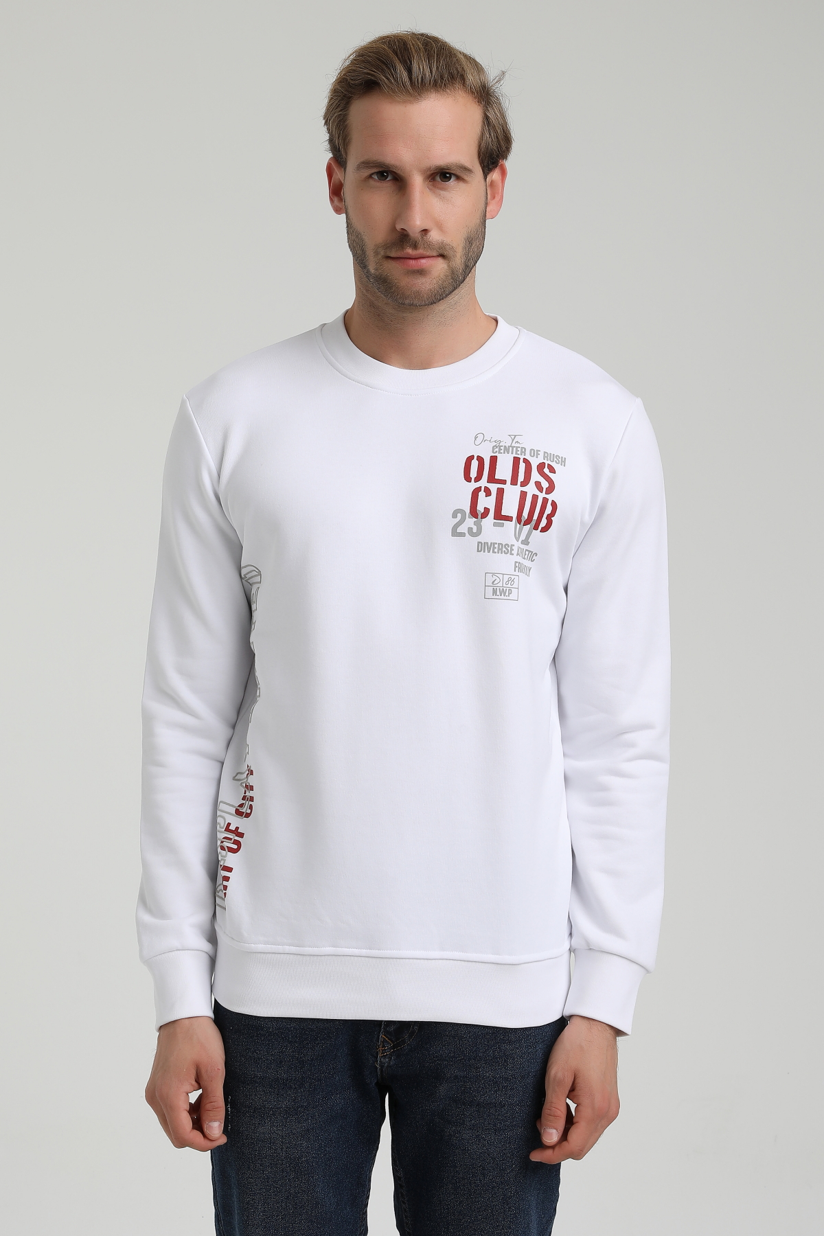 New World Polo Bisiklet Yaka Beyaz Slim Fit Sweatshirt 22FWM60122