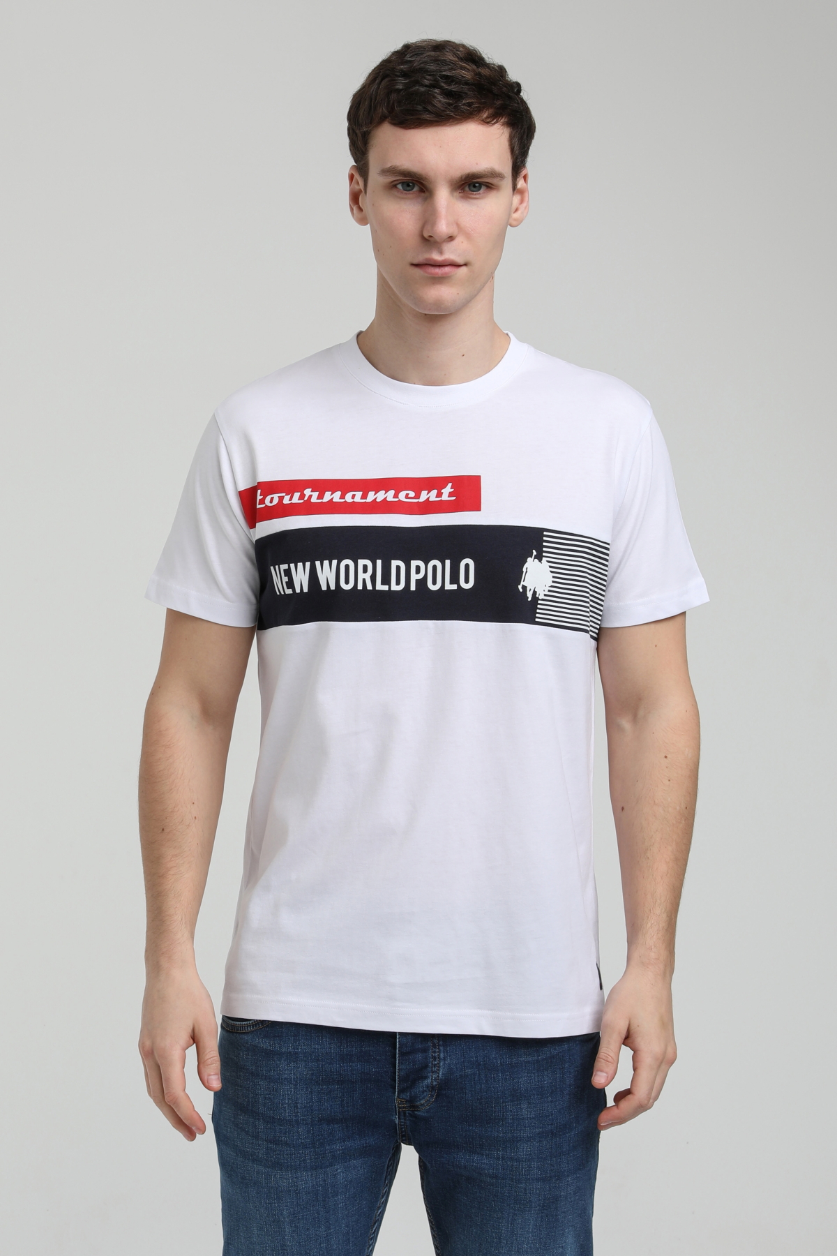 New World Polo Bisiklet Yaka Beyaz Slim Fit Tişört 23SSM20325