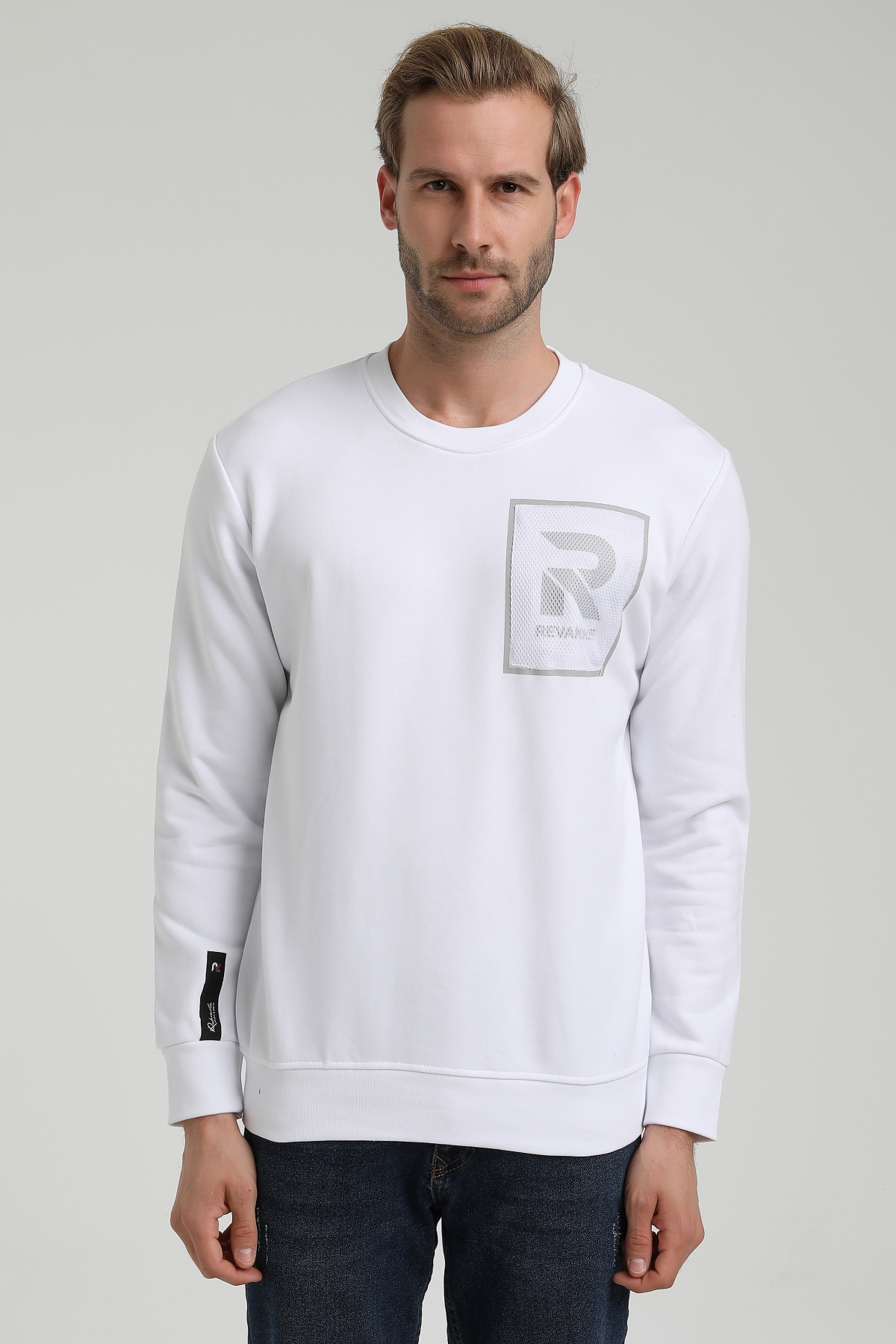 New World Polo Bisiklet Yaka Beyaz Slim Fit Sweatshirt 22FWM60119