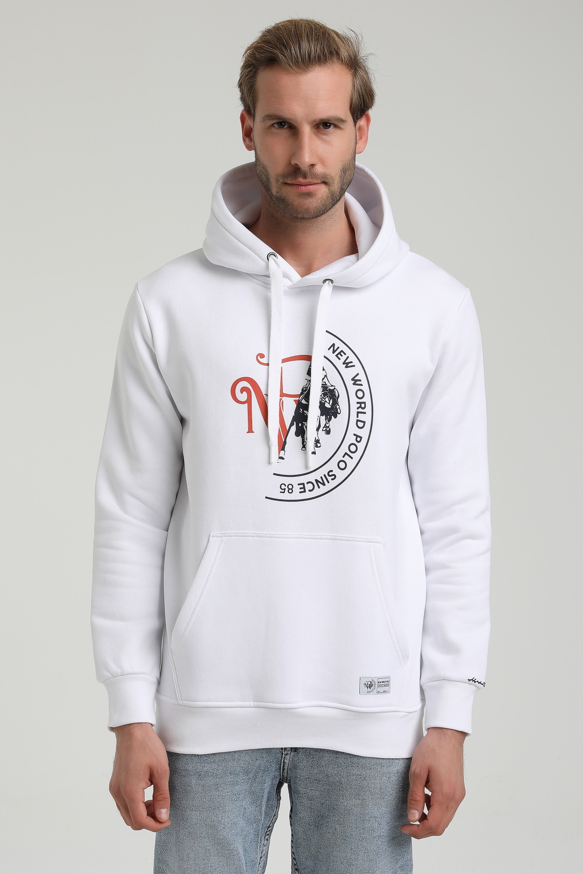New World Polo Bisiklet Yaka Beyaz Slim Fit Sweatshirt 22FWM64030