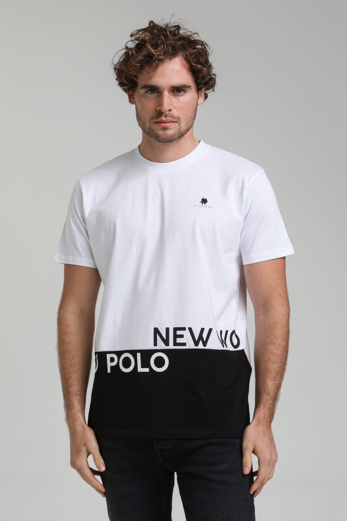 New World Polo Bisiklet Yaka Beyaz Slim Fit Tişört 23SSM20310