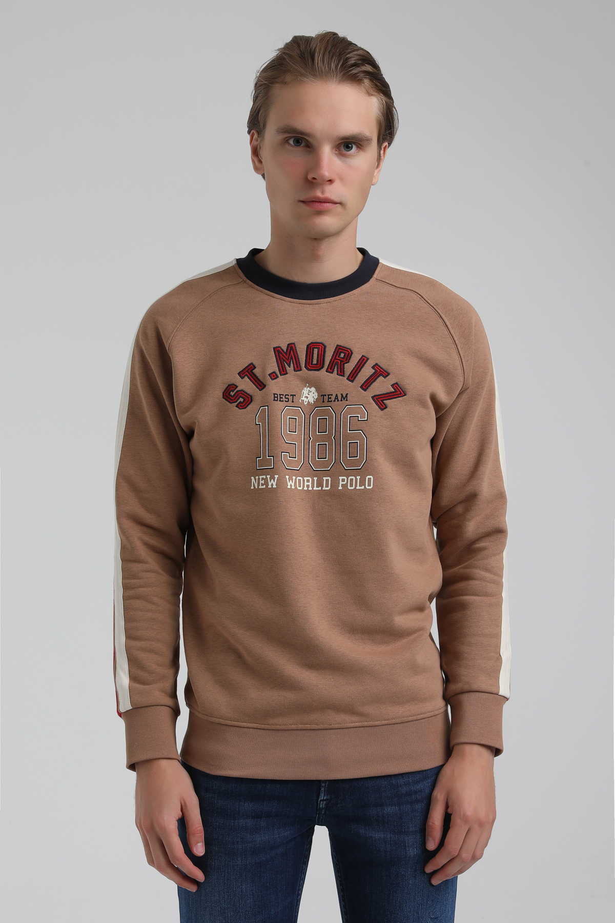 New World Polo Bisiklet Yaka Camel Regular Sweatshirt 22FWM60138