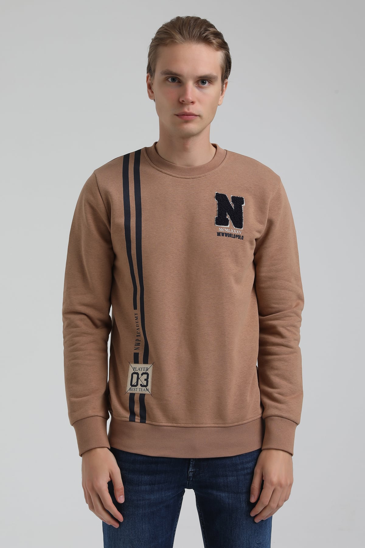 New World Polo Bisiklet Yaka Camel Regular Sweatshirt 22FWM60140