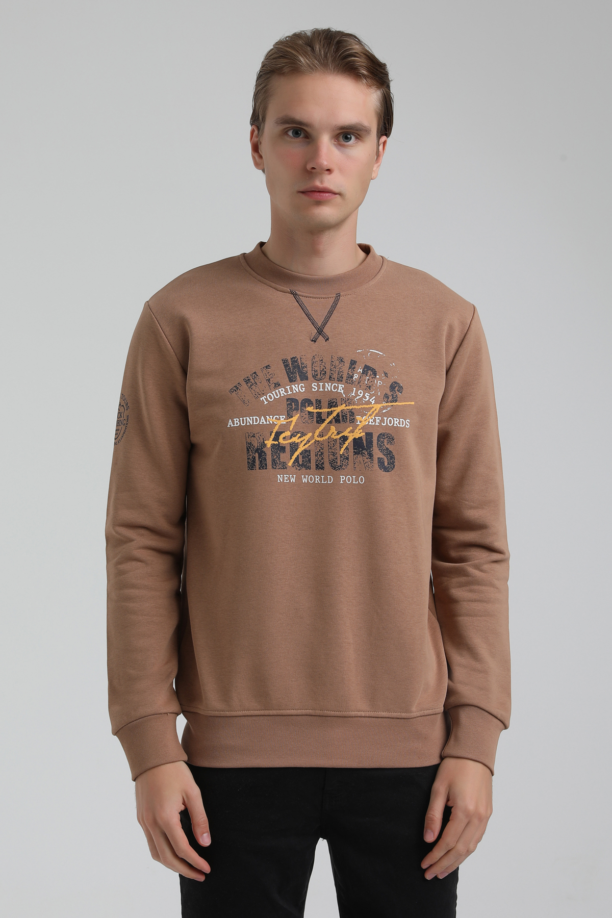 New World Polo Bisiklet Yaka Camel Regular Sweatshirt 22FWM60136