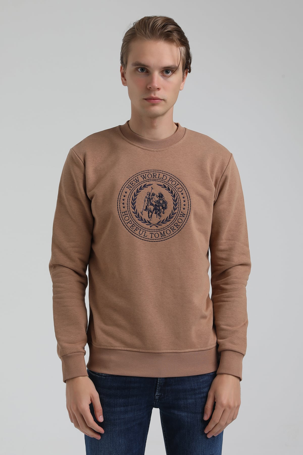 New World Polo Bisiklet Yaka Camel Regular Sweatshirt 22FWM60118