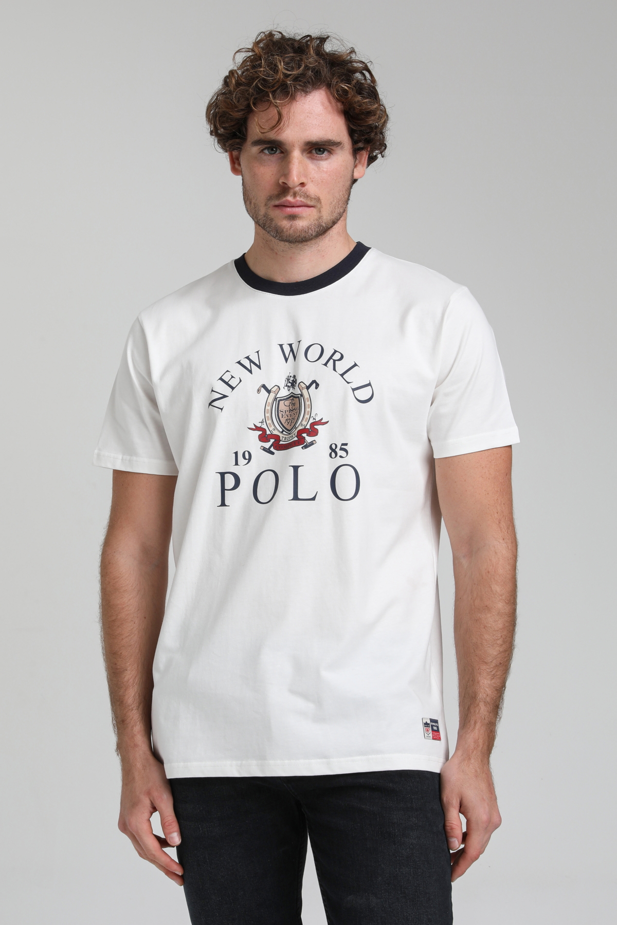 New World Polo Bisiklet Yaka Ekru Regular Custom Tişört 23SSM20309
