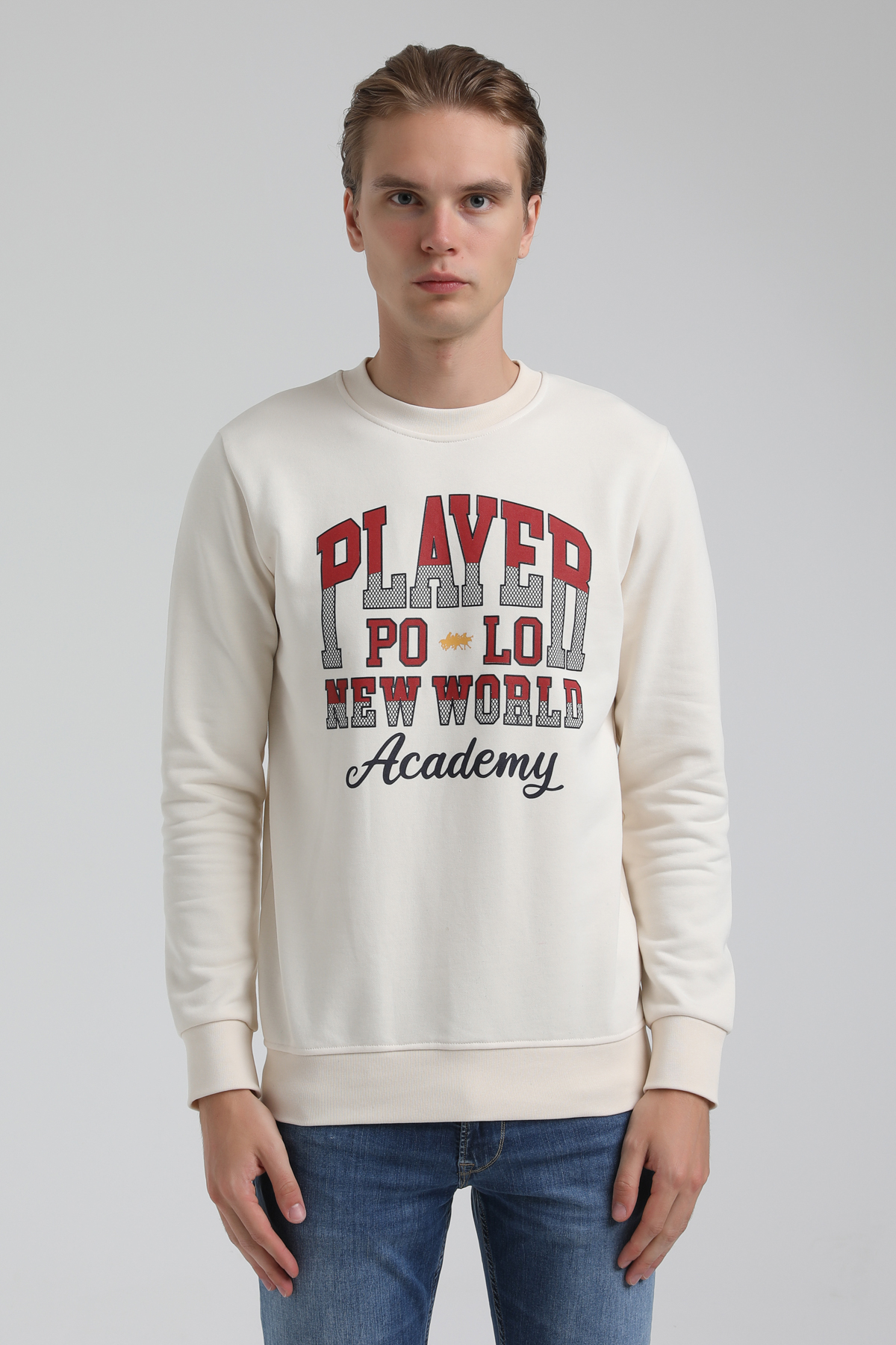 New World Polo Bisiklet Yaka Ekru Regular Sweatshirt 22FWM60137