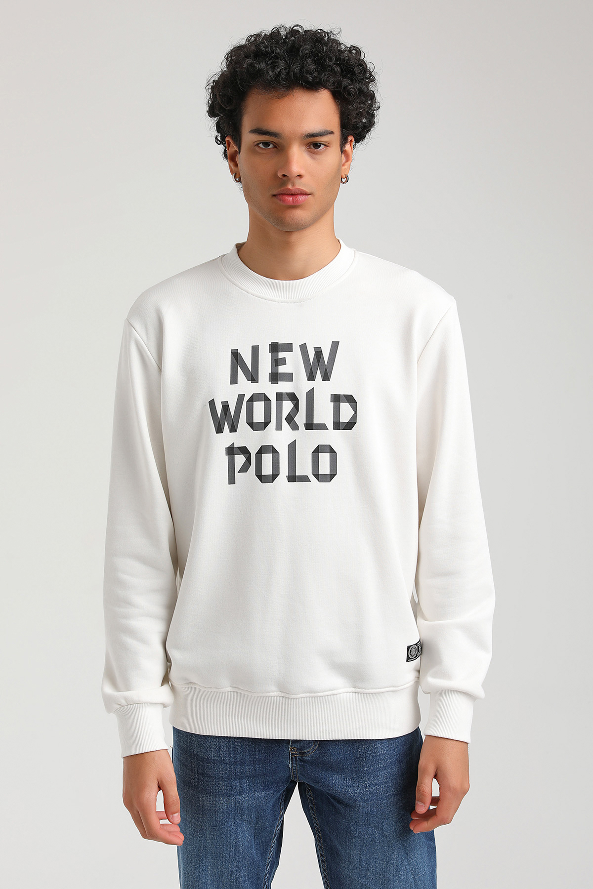 New World Polo Bisiklet Yaka Ekru Slim Fit Sweatshirt 23FWM60161