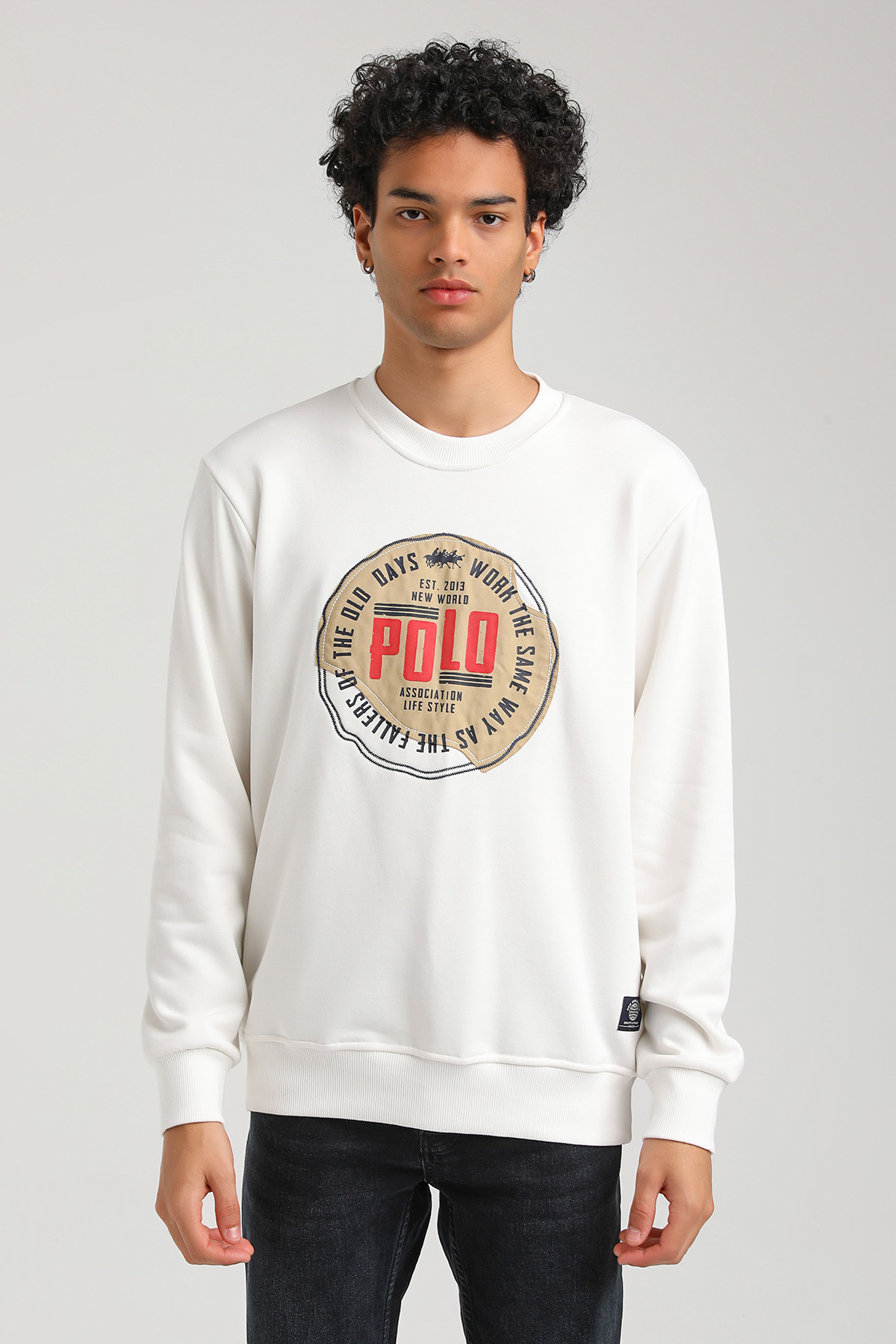 New World Polo Bisiklet Yaka Ekru Slim Fit Sweatshirt 23FWM60163