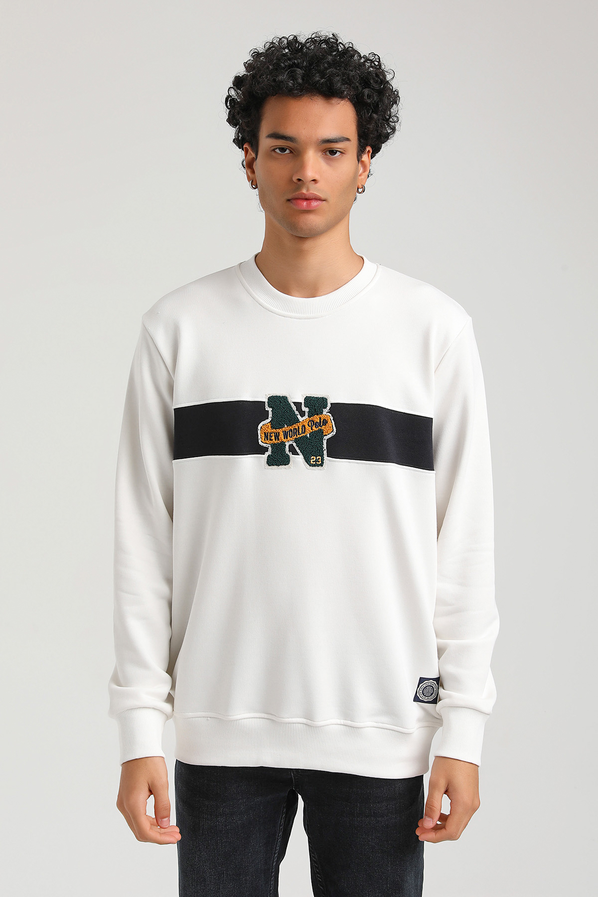 New World Polo Bisiklet Yaka Ekru Slim Fit Sweatshirt 23FWM60156