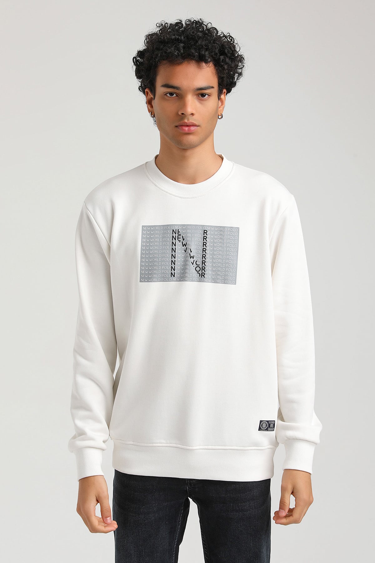 New World Polo Bisiklet Yaka Ekru Slim Fit Sweatshirt 23FWM60152