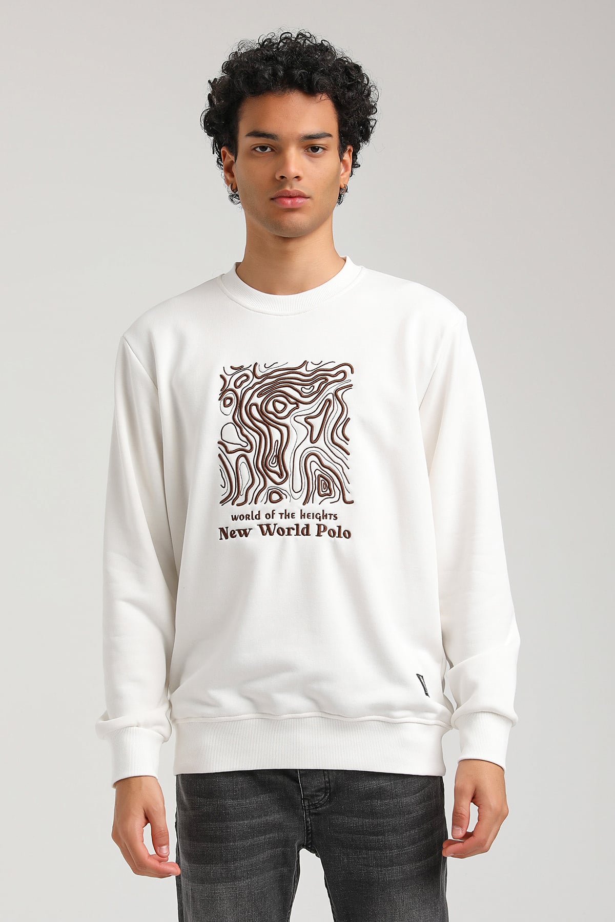 New World Polo Bisiklet Yaka Ekru Slim Fit Sweatshirt 23FWM60153