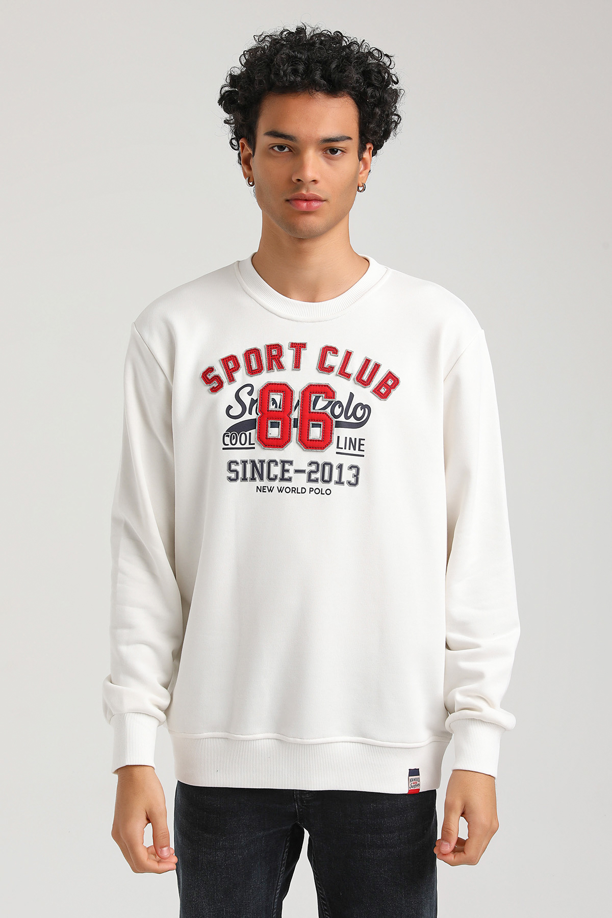 New World Polo Bisiklet Yaka Ekru Slim Fit Sweatshirt 23FWM60159