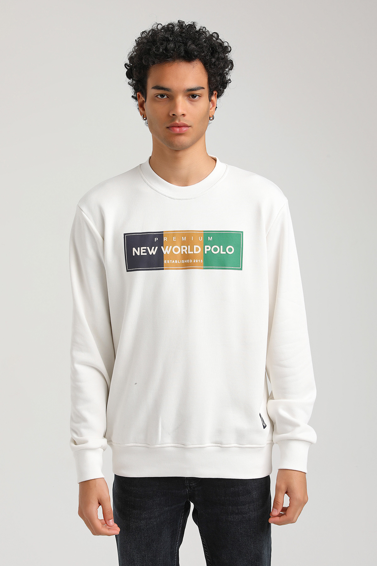 New World Polo Bisiklet Yaka Ekru Slim Fit Sweatshirt 23FWM60155