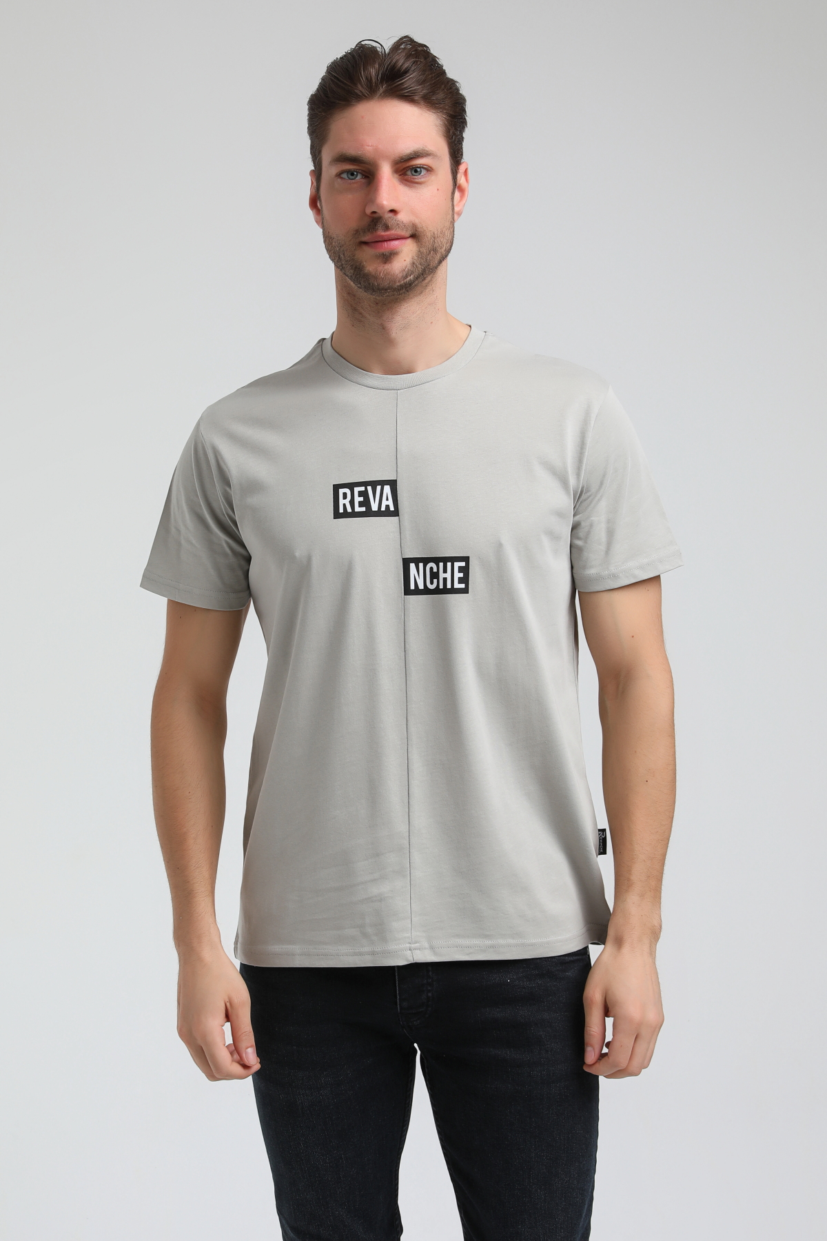 New World Polo Bisiklet Yaka Gri Boyalı Slim Fit Tişört 23SSM20289