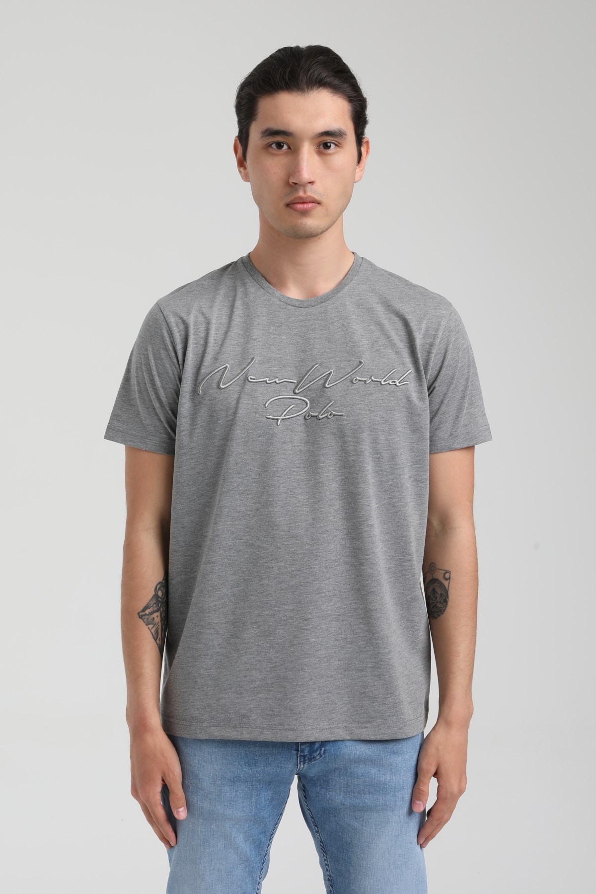 New World Polo Bisiklet Yaka Gri Slim Fit Tişört 22.01.T4.003