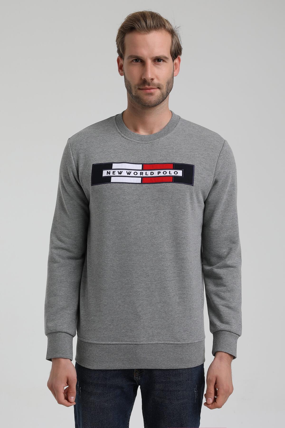 New World Polo Bisiklet Yaka Gri Slim Fit Sweatshirt 22FWM60124