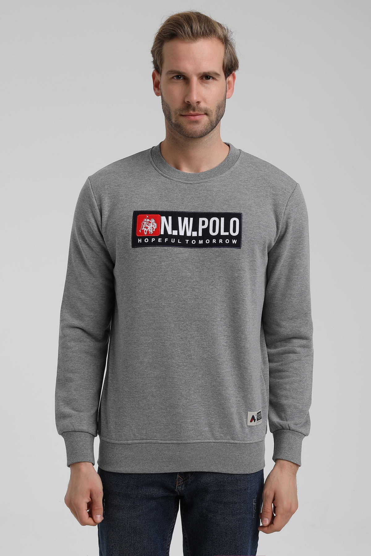 New World Polo Bisiklet Yaka Gri Slim Fit Sweatshirt 22FWM60127
