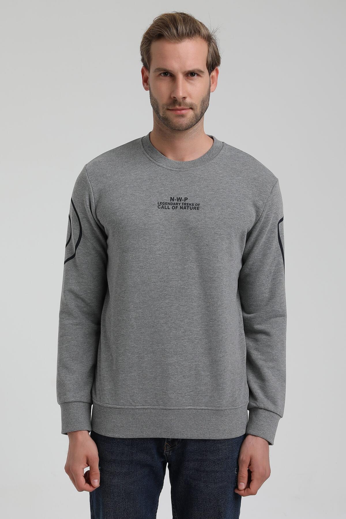 New World Polo Bisiklet Yaka Gri Slim Fit Sweatshirt 22FWM60126