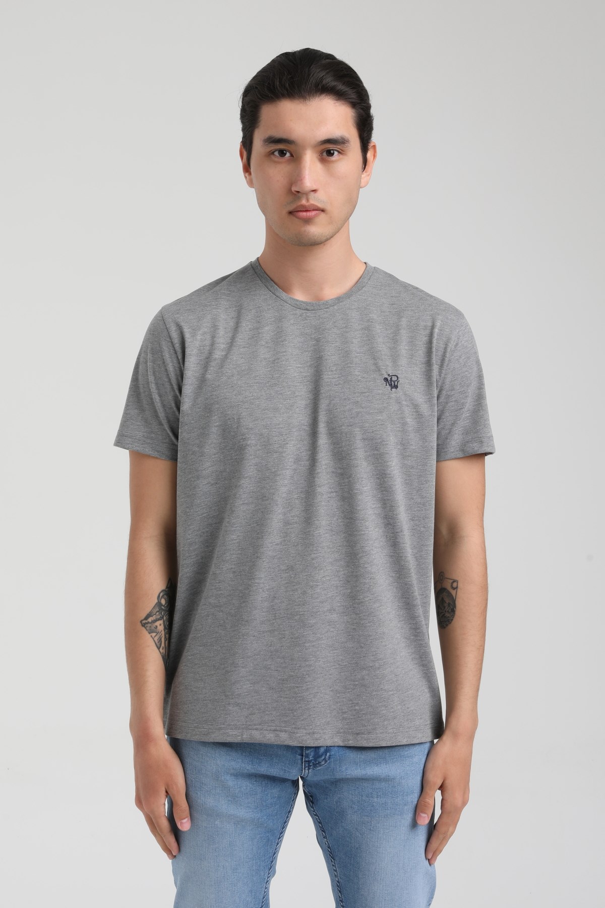 New World Polo Bisiklet Yaka Gri Slim Fit Tişört 22.01.T3.001
