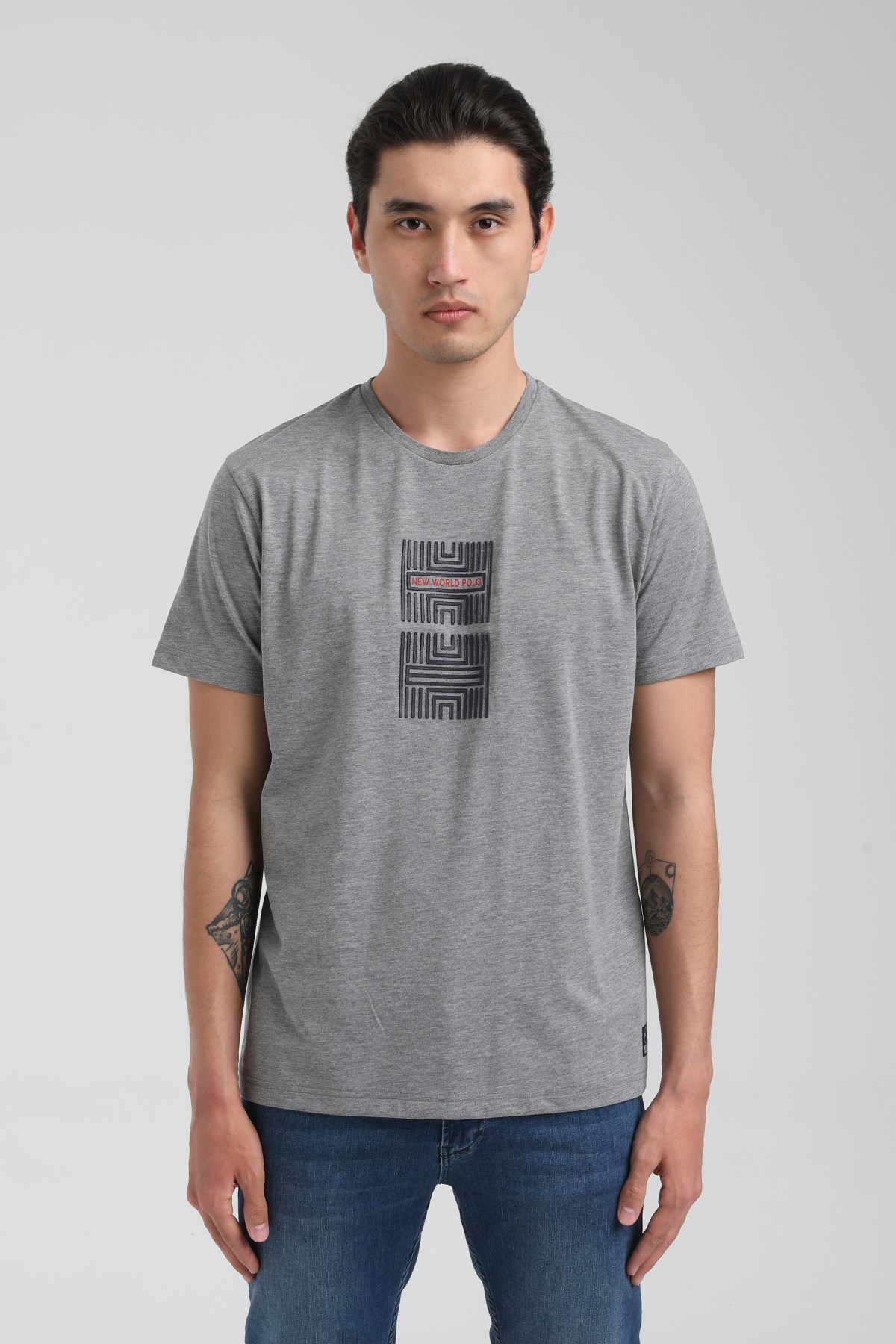 New World Polo Bisiklet Yaka Gri Slim Fit Tişört 22.01.T4.002