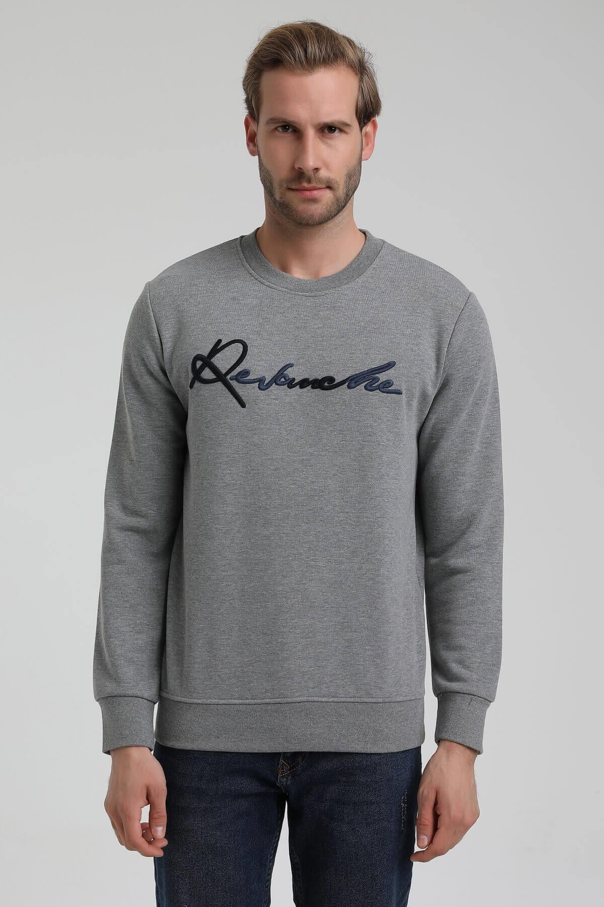 New World Polo Bisiklet Yaka Gri Slim Fit Sweatshirt 22FWM60128