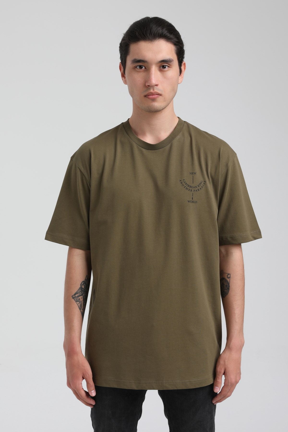 New World Polo Bisiklet Yaka Haki Oversize Tişört 22.01.T4.007