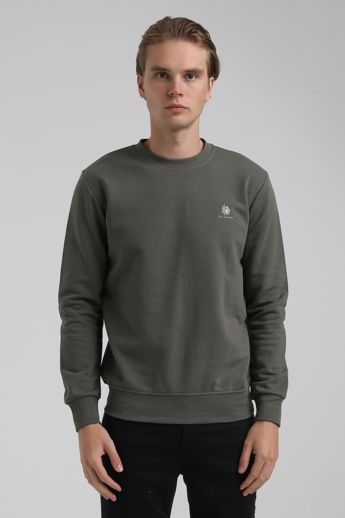 New World Polo Bisiklet Yaka Haki Regular Sweatshirt 22FWM60115