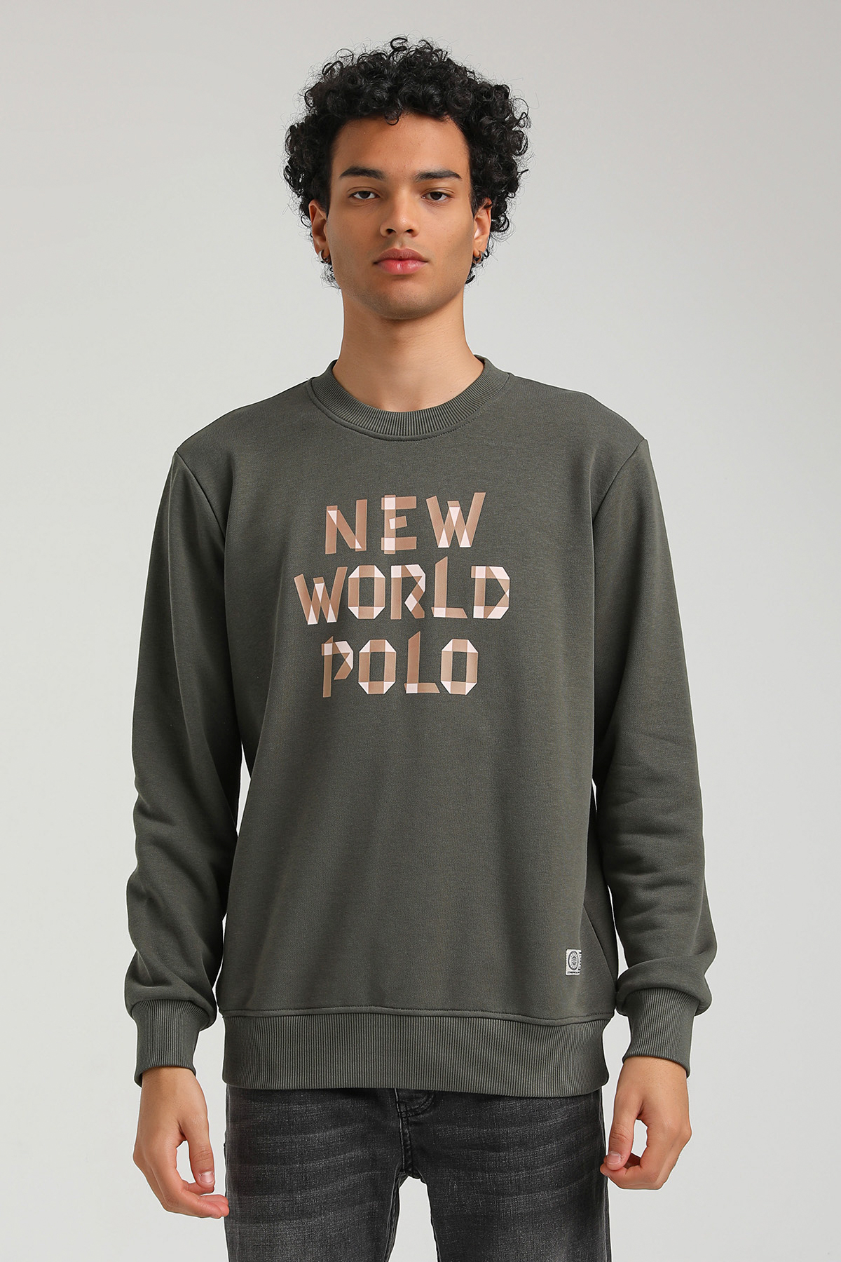 New World Polo Bisiklet Yaka Haki Regular Custom Sweatshirt 23FWM60141