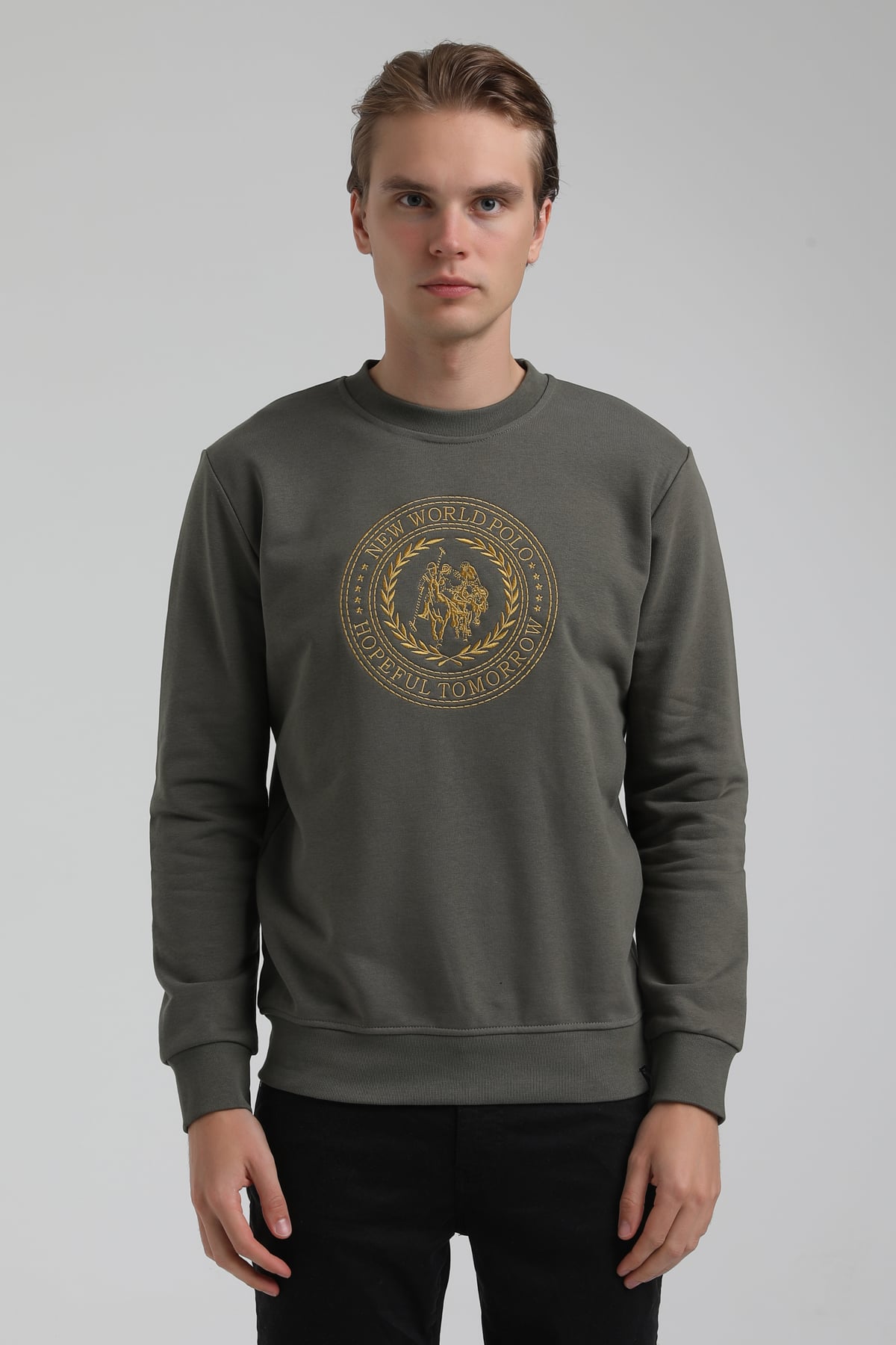 New World Polo Bisiklet Yaka Haki Regular Sweatshirt 22FWM60118