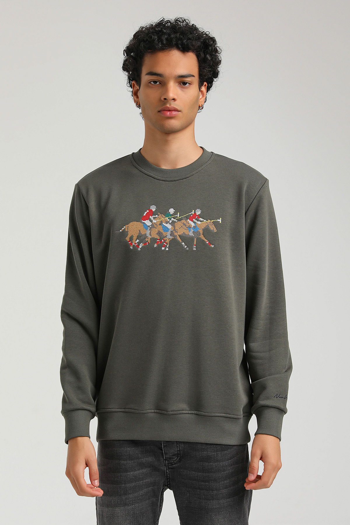 New World Polo Bisiklet Yaka Haki Regular Custom Sweatshirt 23FWM60144