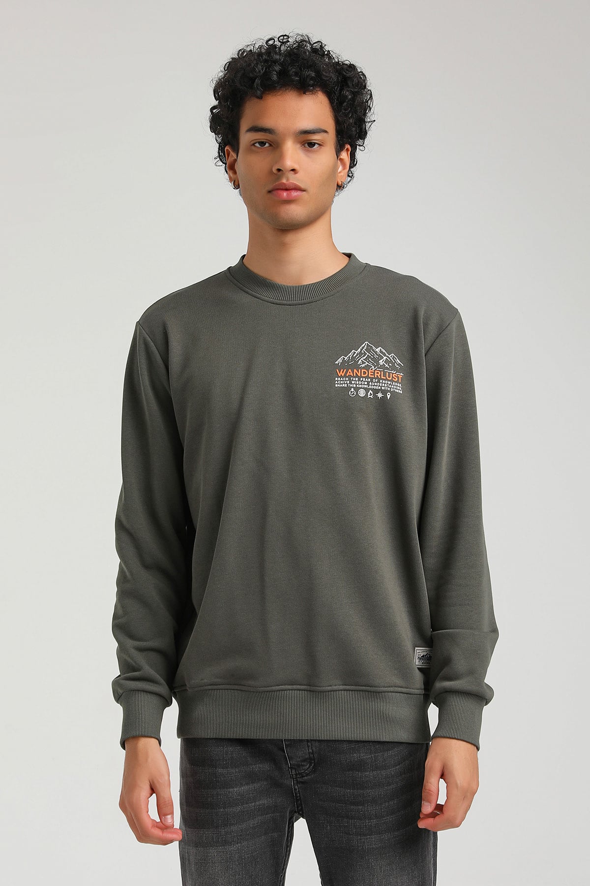 New World Polo Bisiklet Yaka Haki Slim Fit Sweatshirt 23FWM60148