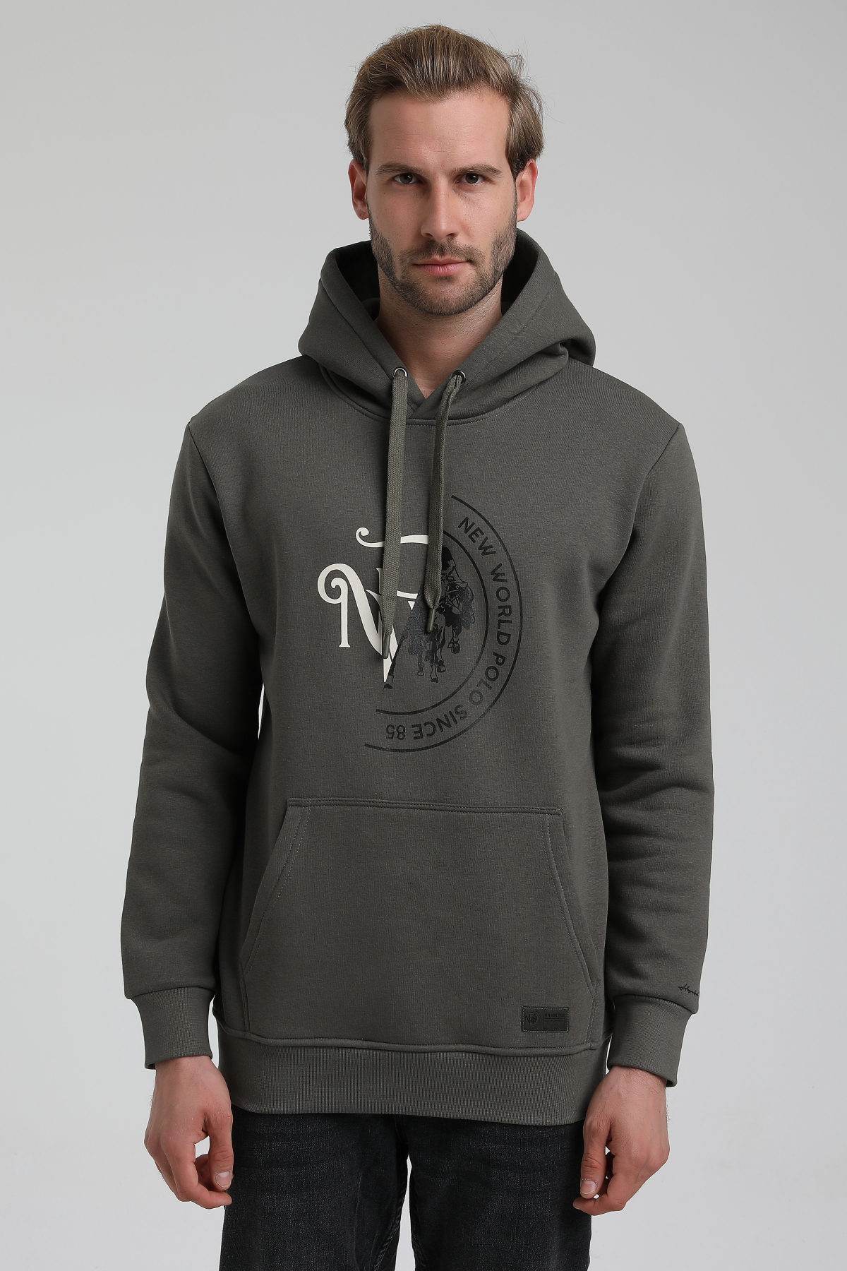 New World Polo Bisiklet Yaka Haki Slim Fit Sweatshirt 22FWM64030
