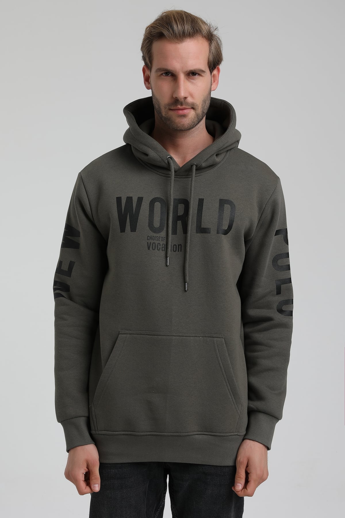 New World Polo Bisiklet Yaka Haki Slim Fit Sweatshirt 22FWM64035