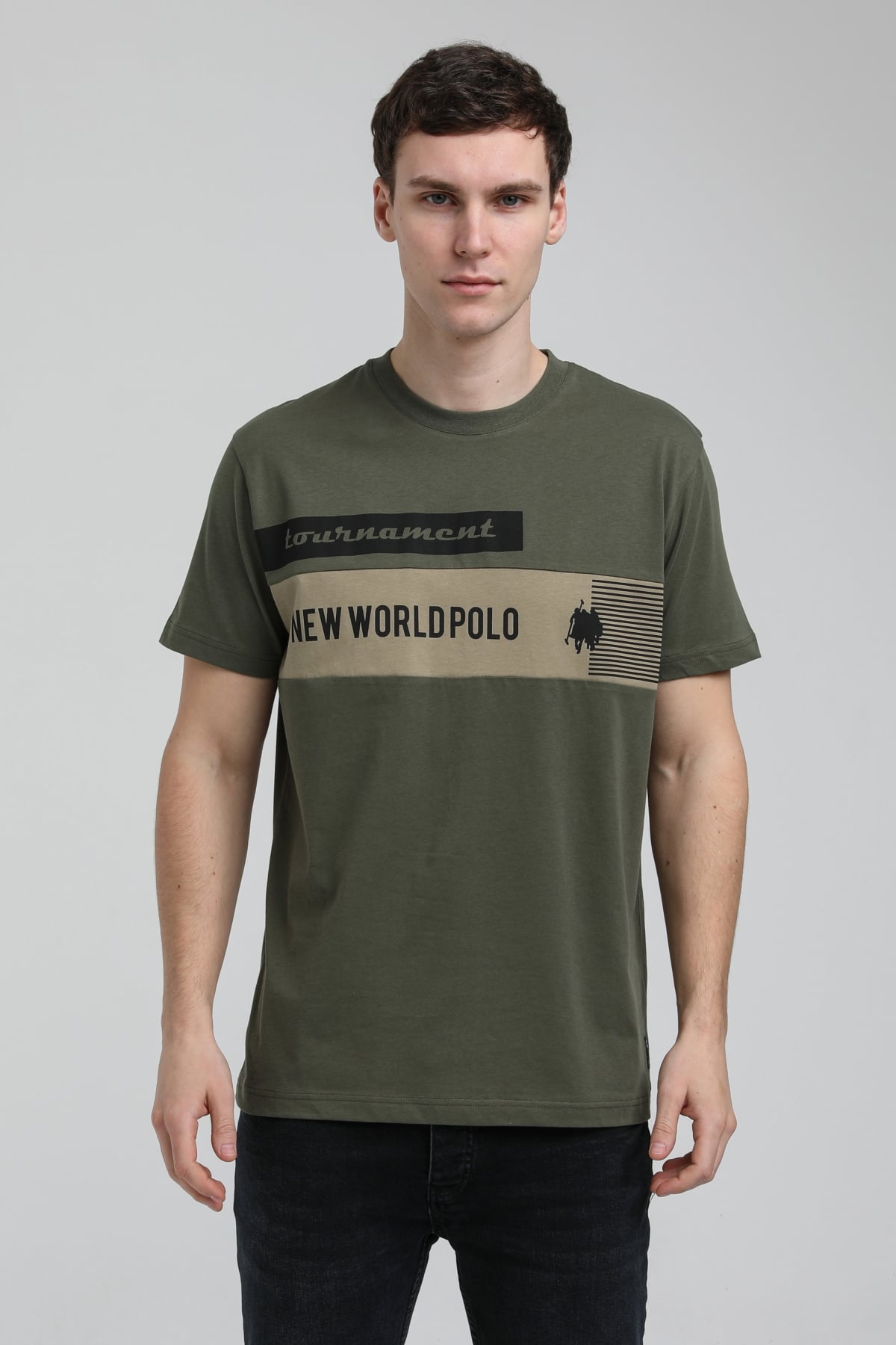 New World Polo Bisiklet Yaka Haki Slim Fit Tişört 23SSM20325