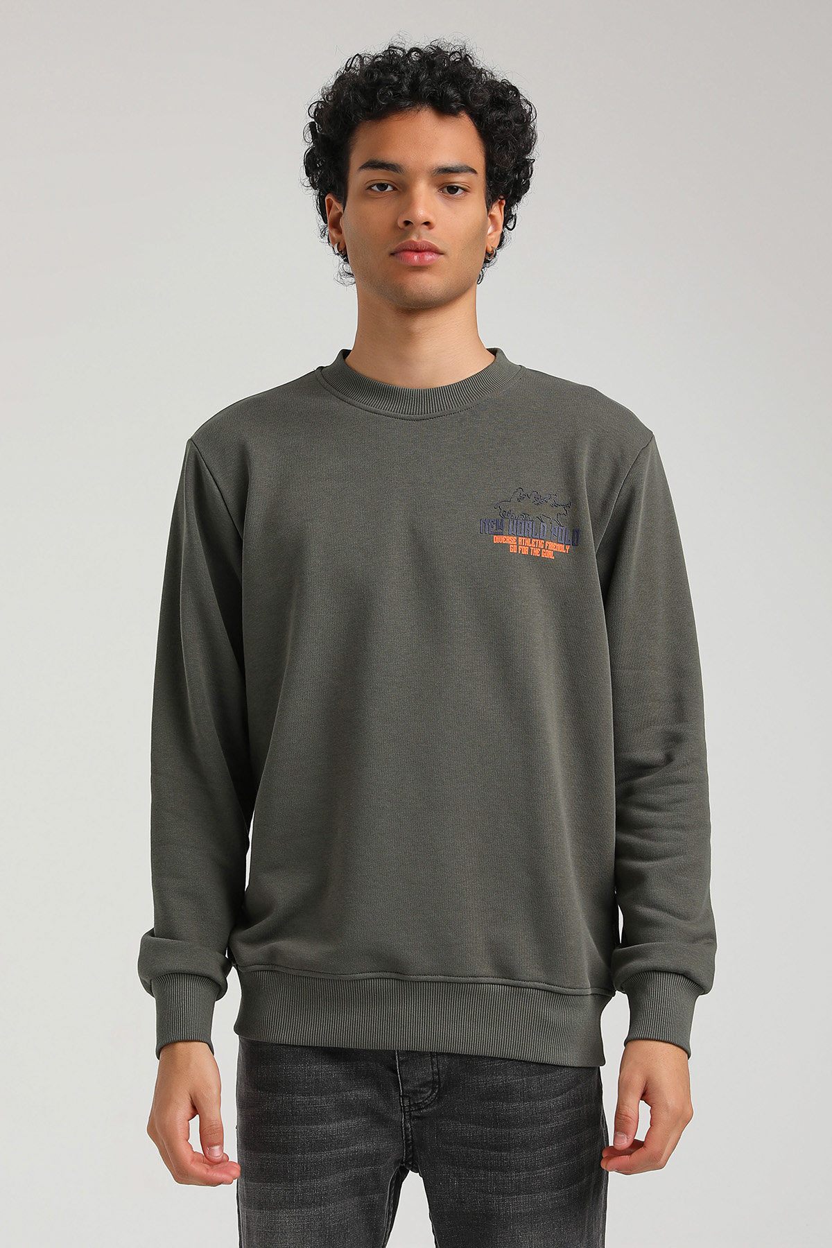 New World Polo Bisiklet Yaka Haki Slim Fit Sweatshirt 23FWM60158