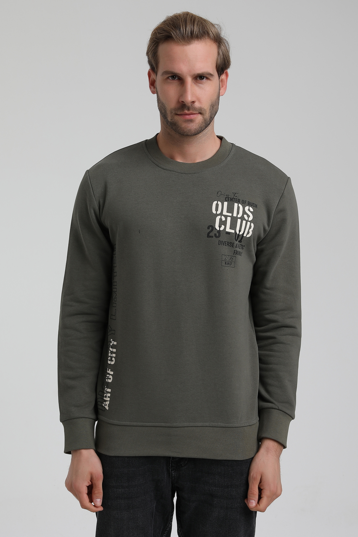 New World Polo Bisiklet Yaka Haki Slim Fit Sweatshirt 22FWM60122