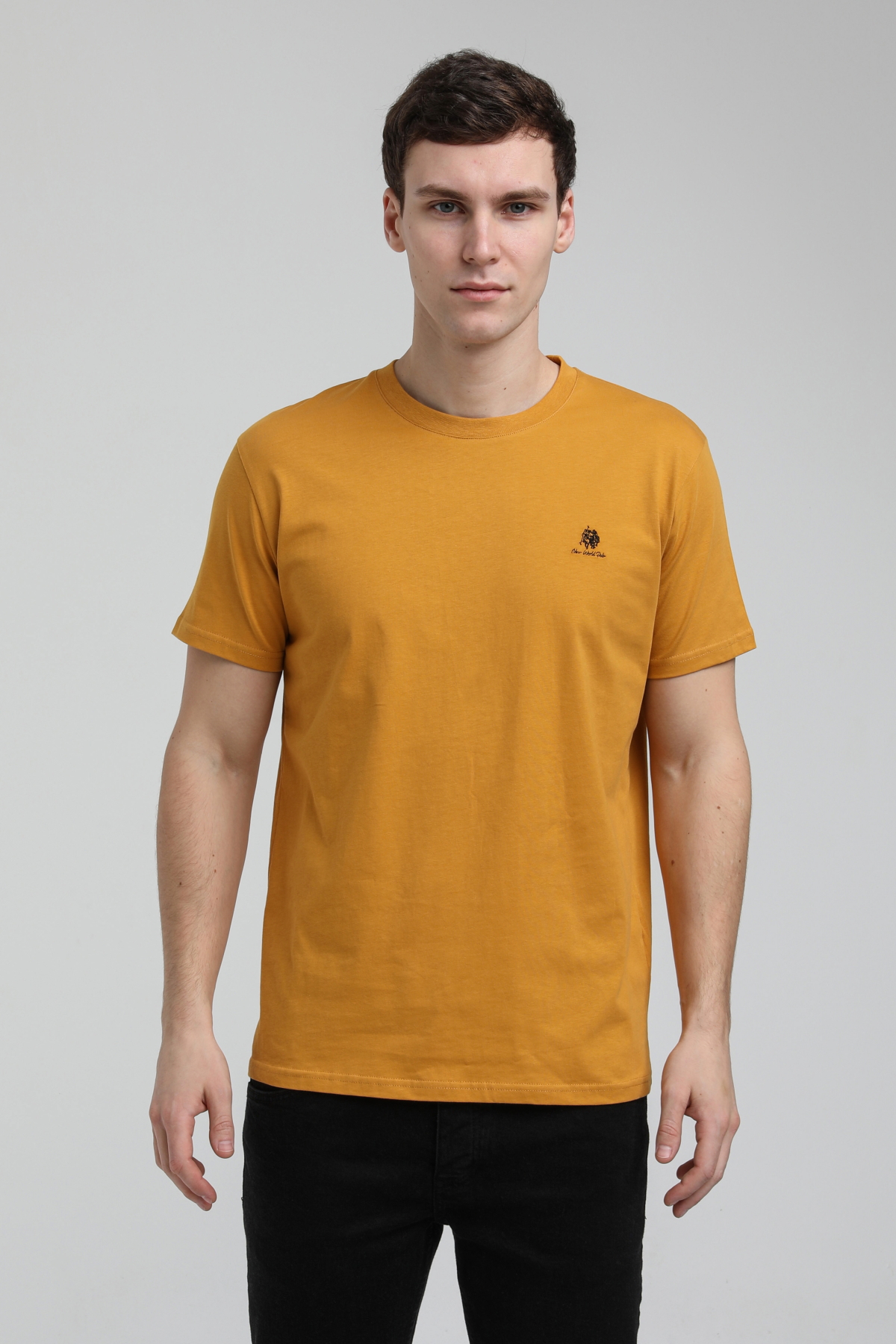 New World Polo Bisiklet Yaka Hardal Regular Custom Tişört 23SSM20311