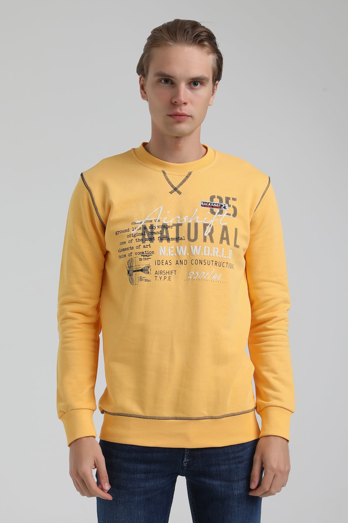 New World Polo Bisiklet Yaka Hardal Regular Sweatshirt 22FWM60121