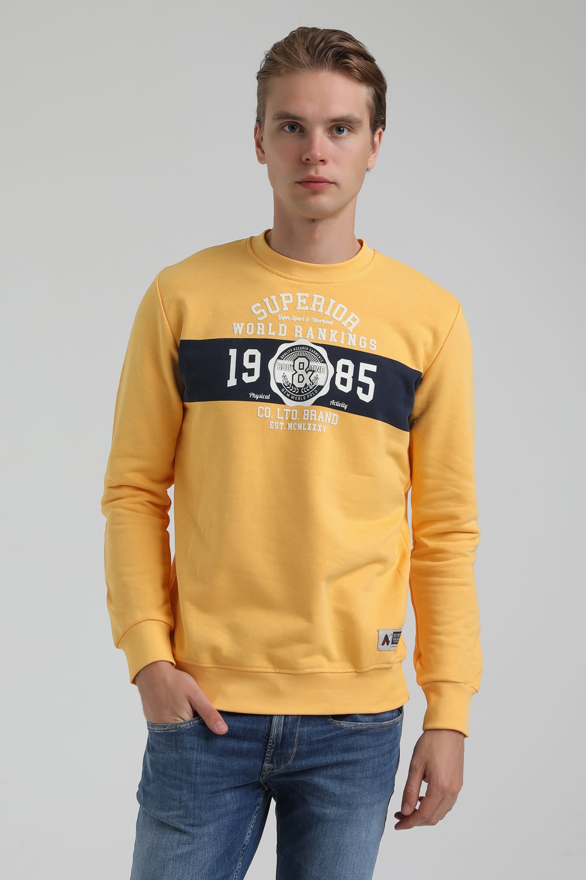 New World Polo Bisiklet Yaka Hardal Regular Sweatshirt 22FWM60134
