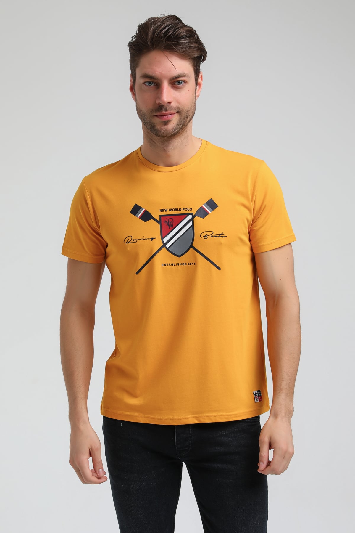 New World Polo Bisiklet Yaka Hardal Regular Custom Tişört 23SSM20351