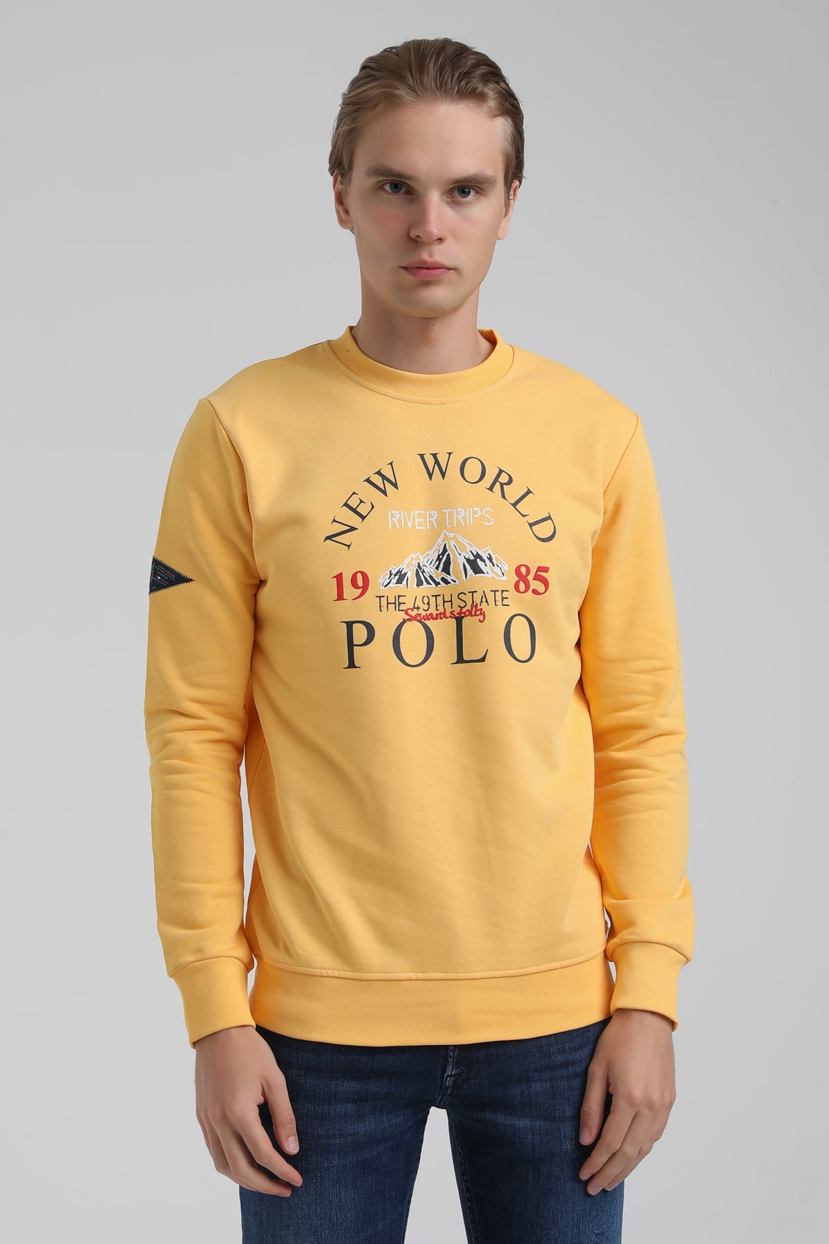 New World Polo Bisiklet Yaka Hardal Regular Sweatshirt 22FWM60133