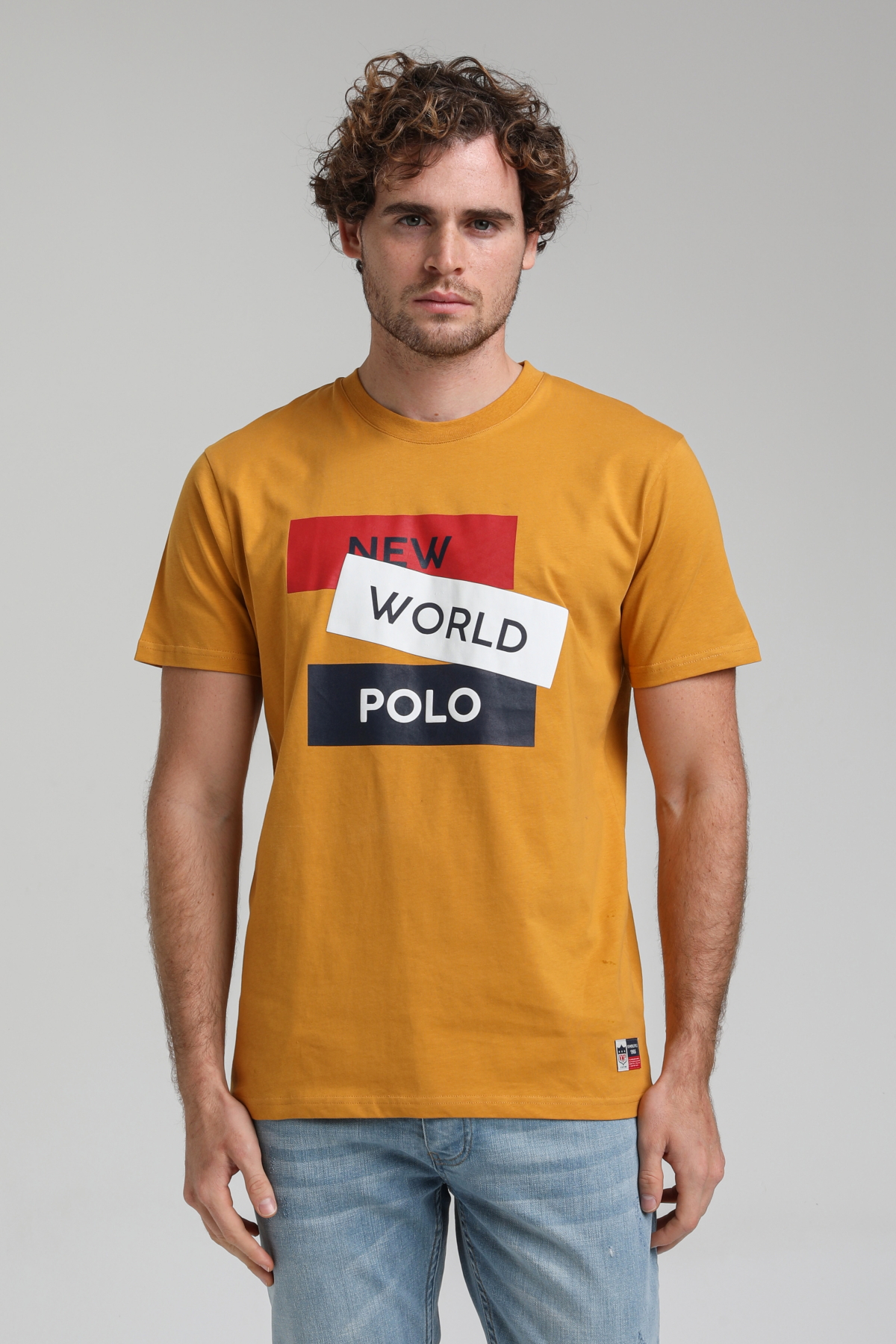 New World Polo Bisiklet Yaka Hardal Regular Custom Tişört 23SSM20314