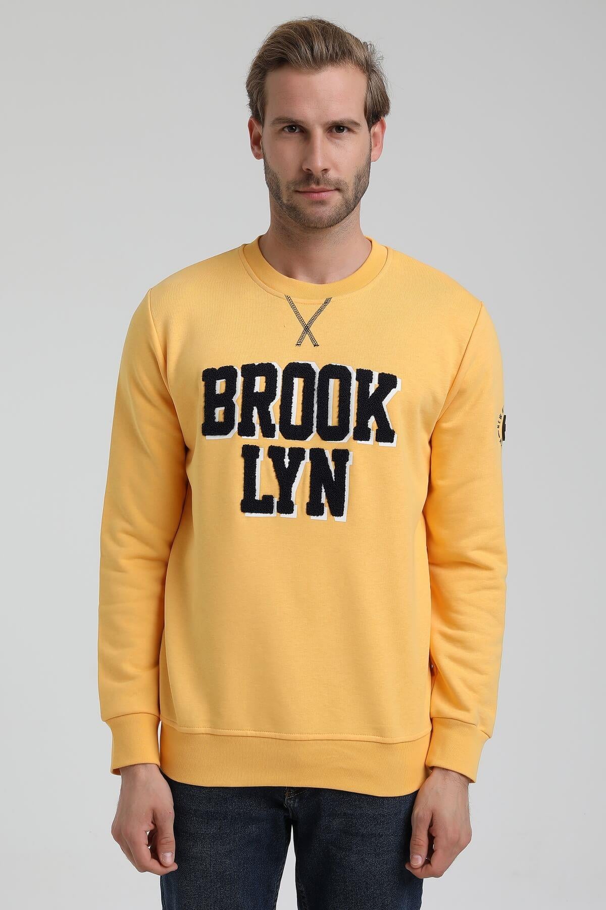 New World Polo Bisiklet Yaka Hardal Slim Fit Sweatshirt 22FWM60120