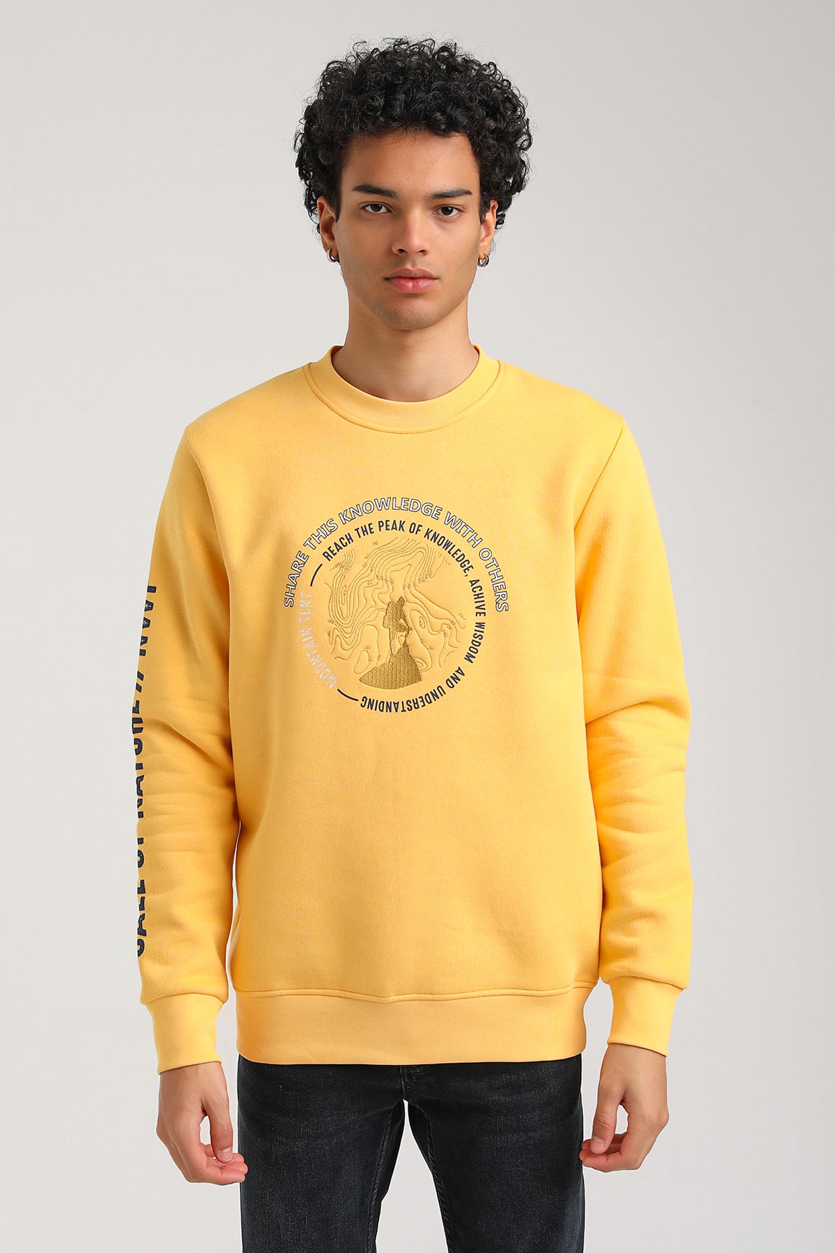 New World Polo Bisiklet Yaka Hardal Slim Fit Sweatshirt 23FWM60147