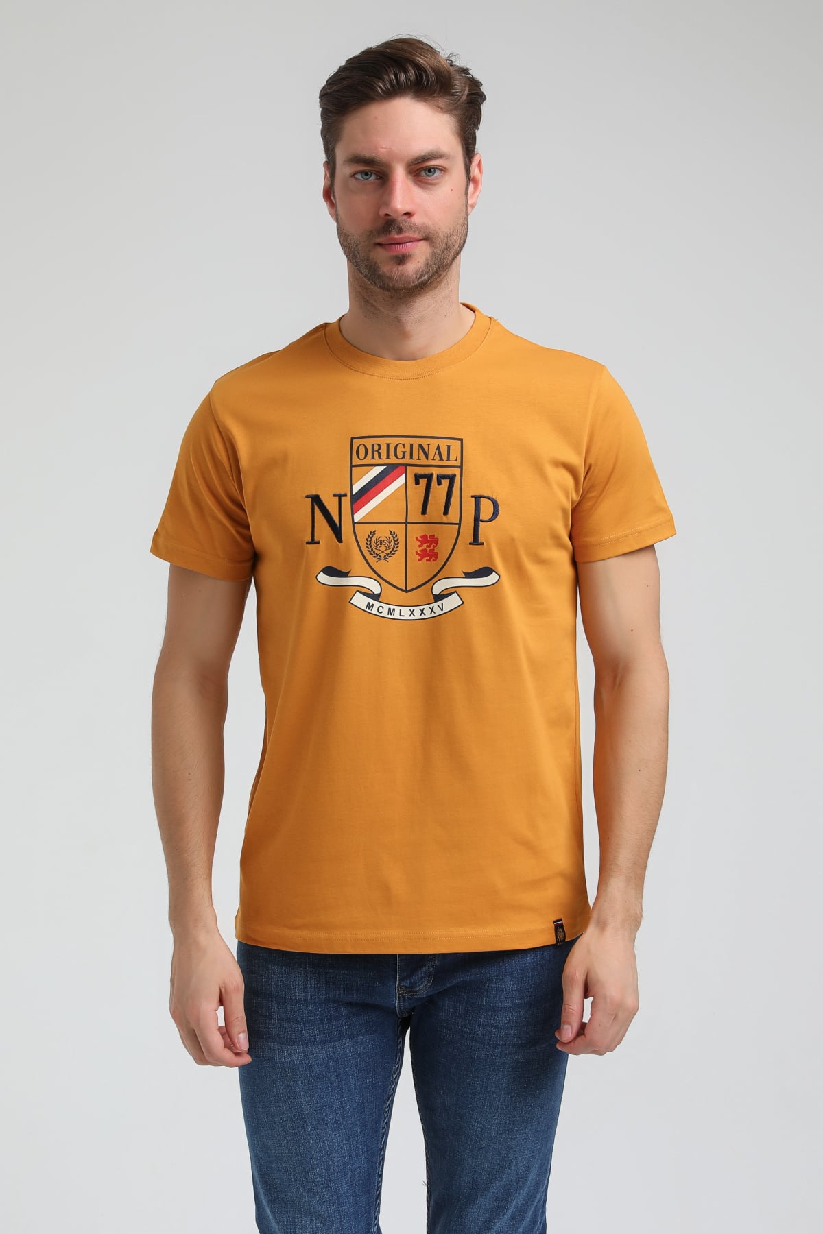 New World Polo Bisiklet Yaka Hardal Slim Fit Tişört 23SSM20313