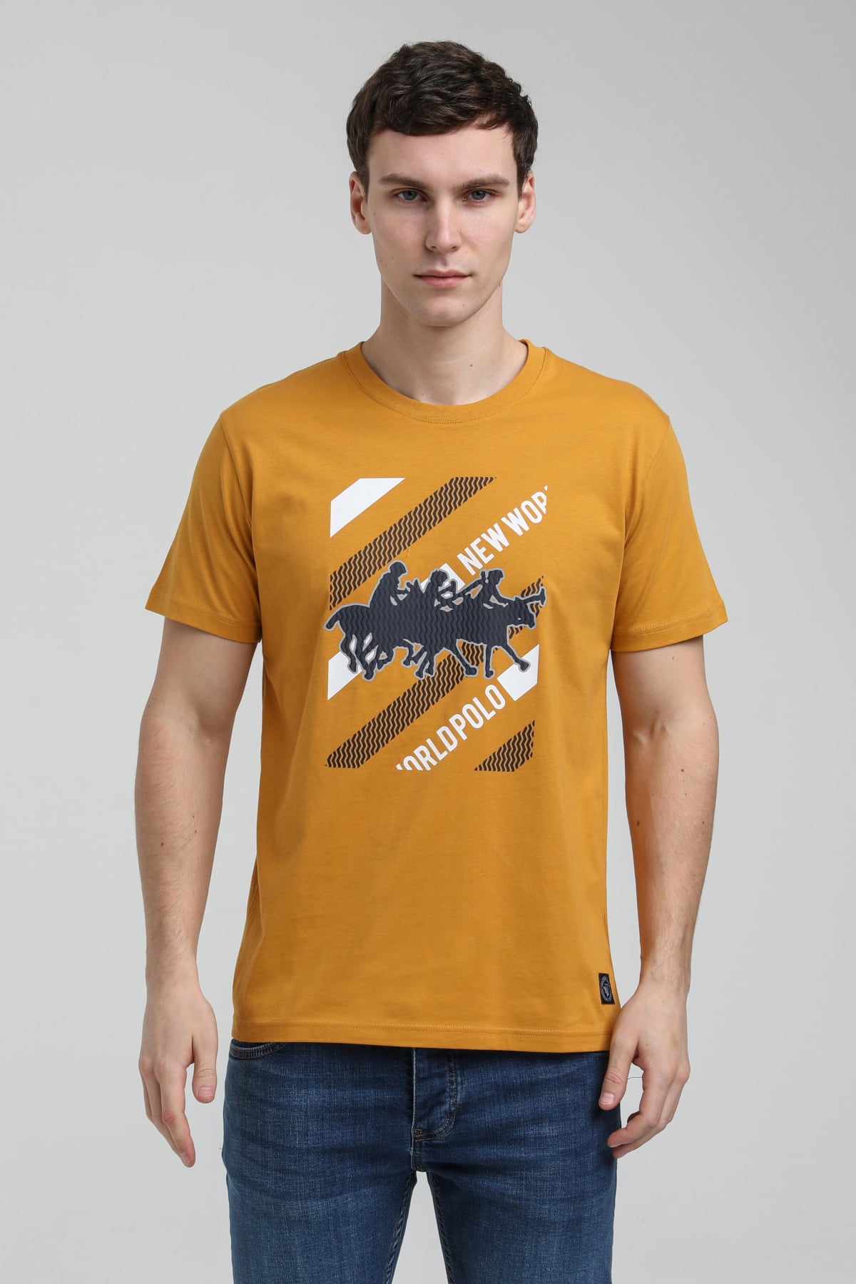 New World Polo Bisiklet Yaka Hardal Slim Fit Tişört 23SSM20296