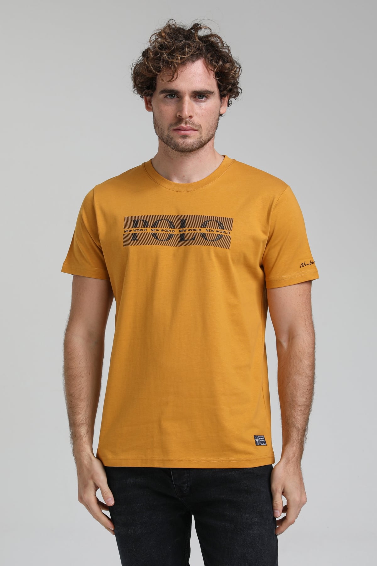 New World Polo Bisiklet Yaka Hardal Slim Fit Tişört 23SSM20297