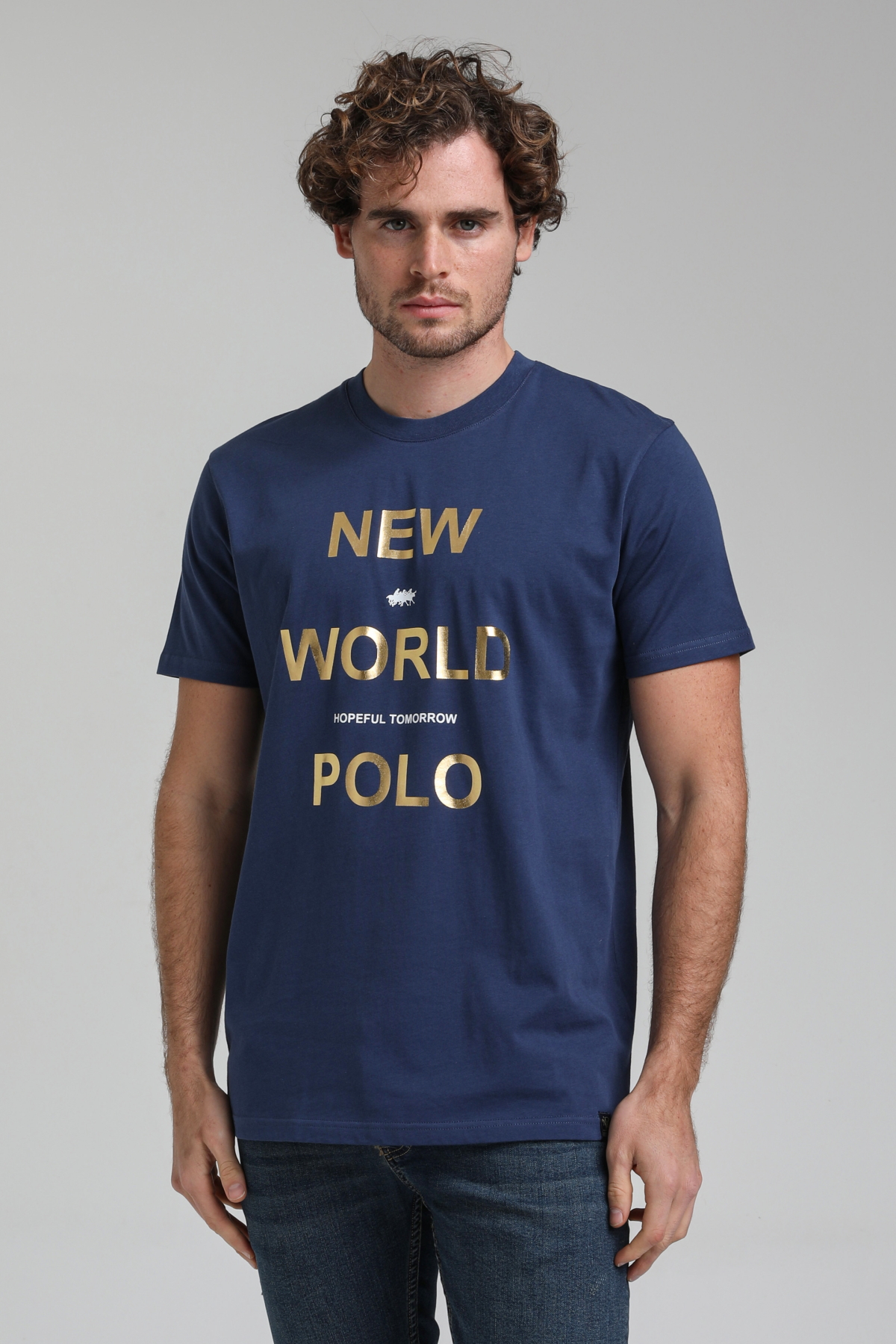 New World Polo Bisiklet Yaka İndigo Slim Fit Tişört 23SSM20298